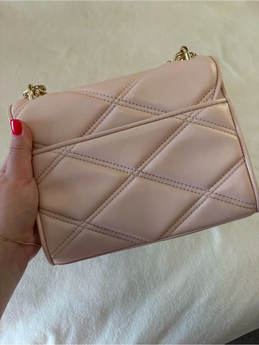 Michael Kors Quilted Small Crossbody Bag – Blush Pink, Gold Hardware